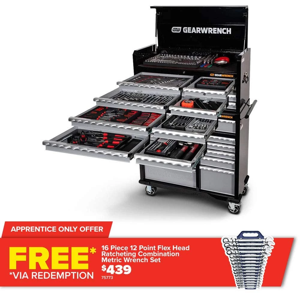 GEARWRENCH 268 Piece Tool Kit 42" 8 Drawer Chest & 11 Drawer Trolley 89906