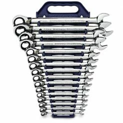GEARWRENCH 16 Piece 12 Point Reversible Ratcheting Combination Metric Wrench Set 9602N