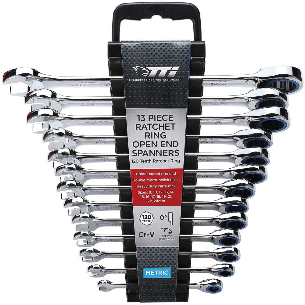 TTI 13 Piece 120 Tooth Metric Ratcheting Spanner Set TRCSM13 3 TTI 13 Piece 120 Tooth Metric Ratcheting Spanner Set TRCSM13
