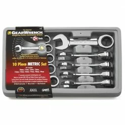 GEARWRENCH 10 Pc Metric Stubby Combination Ratcheting Spanner Set