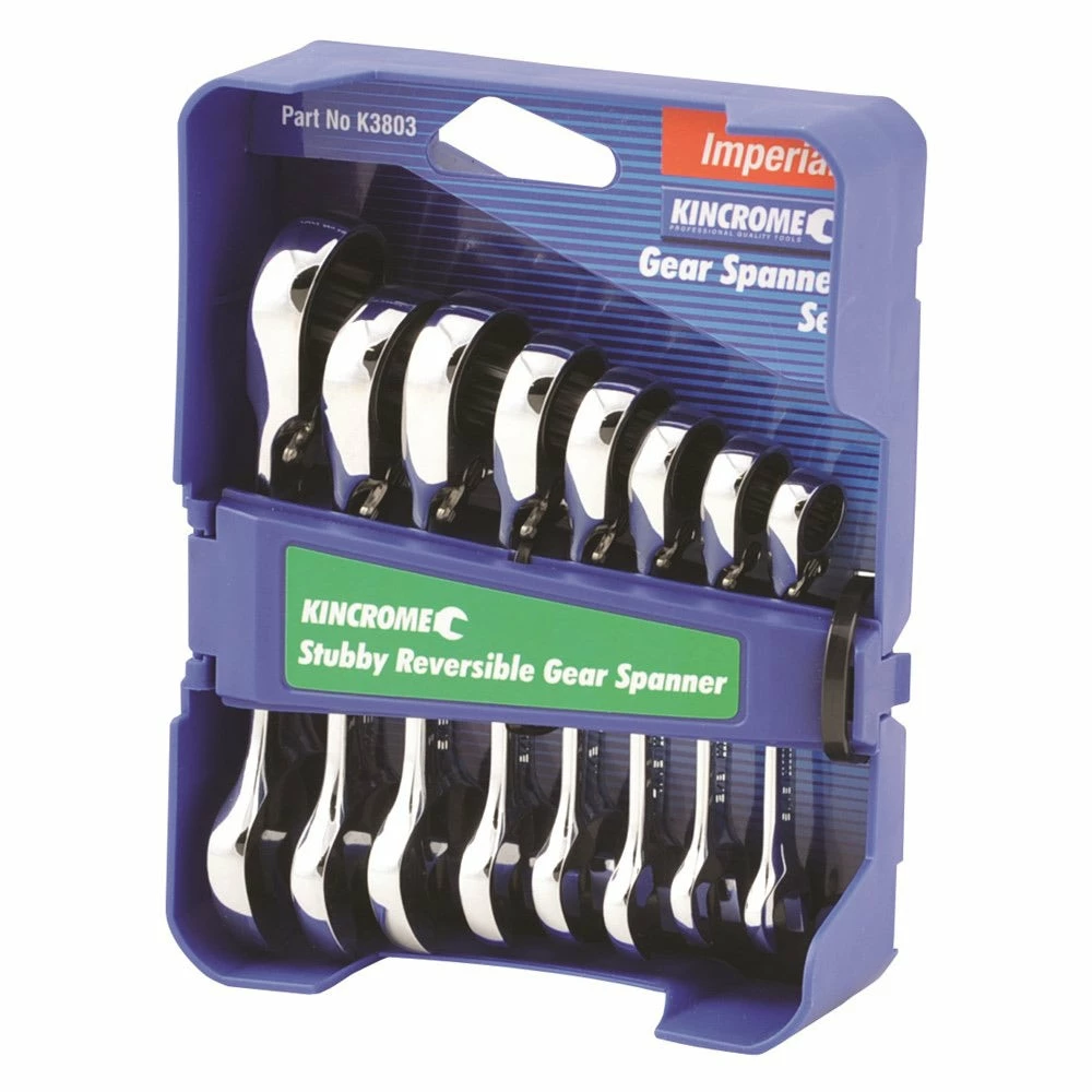 KINCROME 8 Piece Combination Stubby Gear Spanner Set - Imperial Reversible K3803 3 KINCROME 8 Piece Combination Stubby Gear Spanner Set - Imperial Reversible K3803