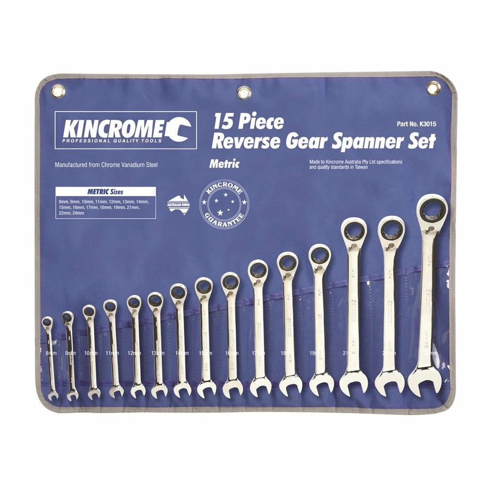 KINCROME 15 Piece Combination Gear Spanner Set - Metric Reversible K3015 3 KINCROME 15 Piece Combination Gear Spanner Set - Metric Reversible K3015