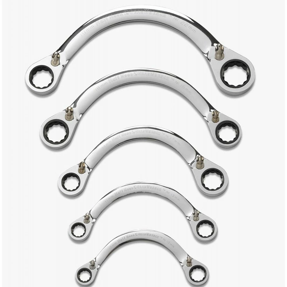 GEARWRENCH 10-22mm 1/2 Moon Met Ring Ratcheting Spanner Set 5pc 9850 3 GEARWRENCH 10-22mm 1/2 Moon Met Ring Ratcheting Spanner Set 5pc 9850