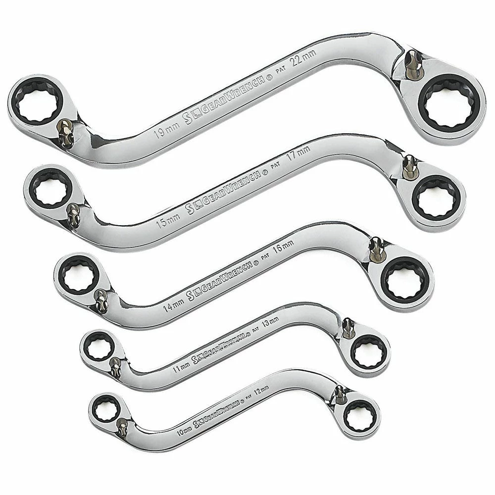 GEARWRENCH 5 Pcs 12 Point Metric S-Shape Reversible Double Box Ratcheting Wrench Set 85299 3 GEARWRENCH 5 Pcs 12 Point Metric S-Shape Reversible Double Box Ratcheting Wrench Set 85299