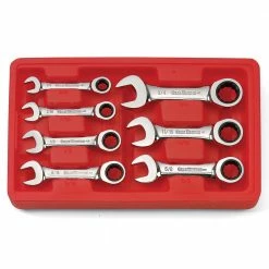 GEARWRENCH 7 Pcs 12 Point SAE Stubby Combination Ratcheting Wrench Set 9507D