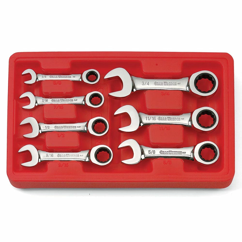 GEARWRENCH 7 Pcs 12 Point SAE Stubby Combination Ratcheting Wrench Set 9507D 3 GEARWRENCH 7 Pcs 12 Point SAE Stubby Combination Ratcheting Wrench Set 9507D